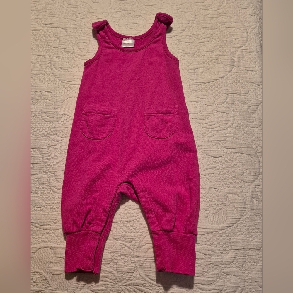 Hanna Andersson girls size 70 or 6-12 months pink pocket overalls VGUC